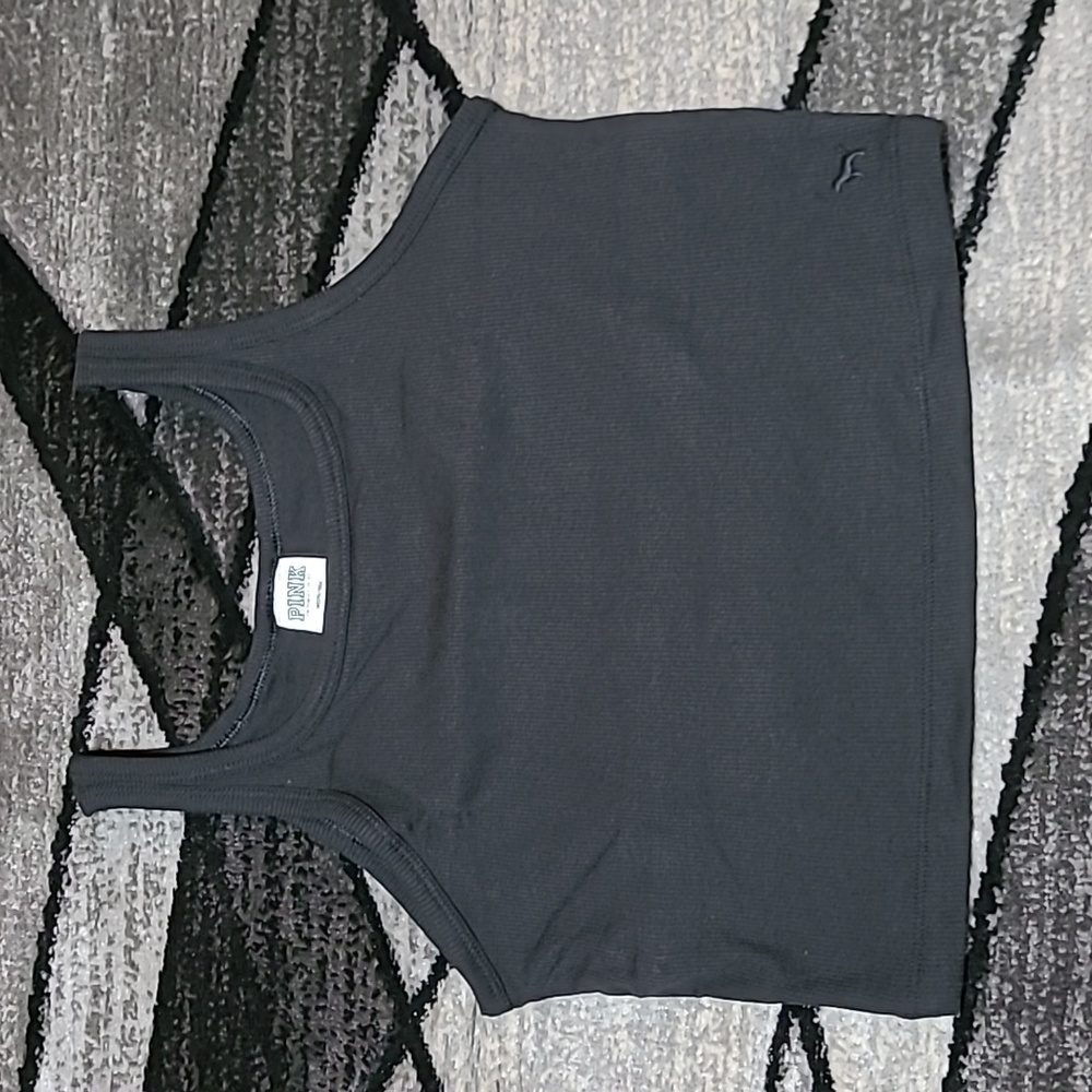VS PINK CROPPED RIBBED 2023 EMBROIDERED TANK-TOP